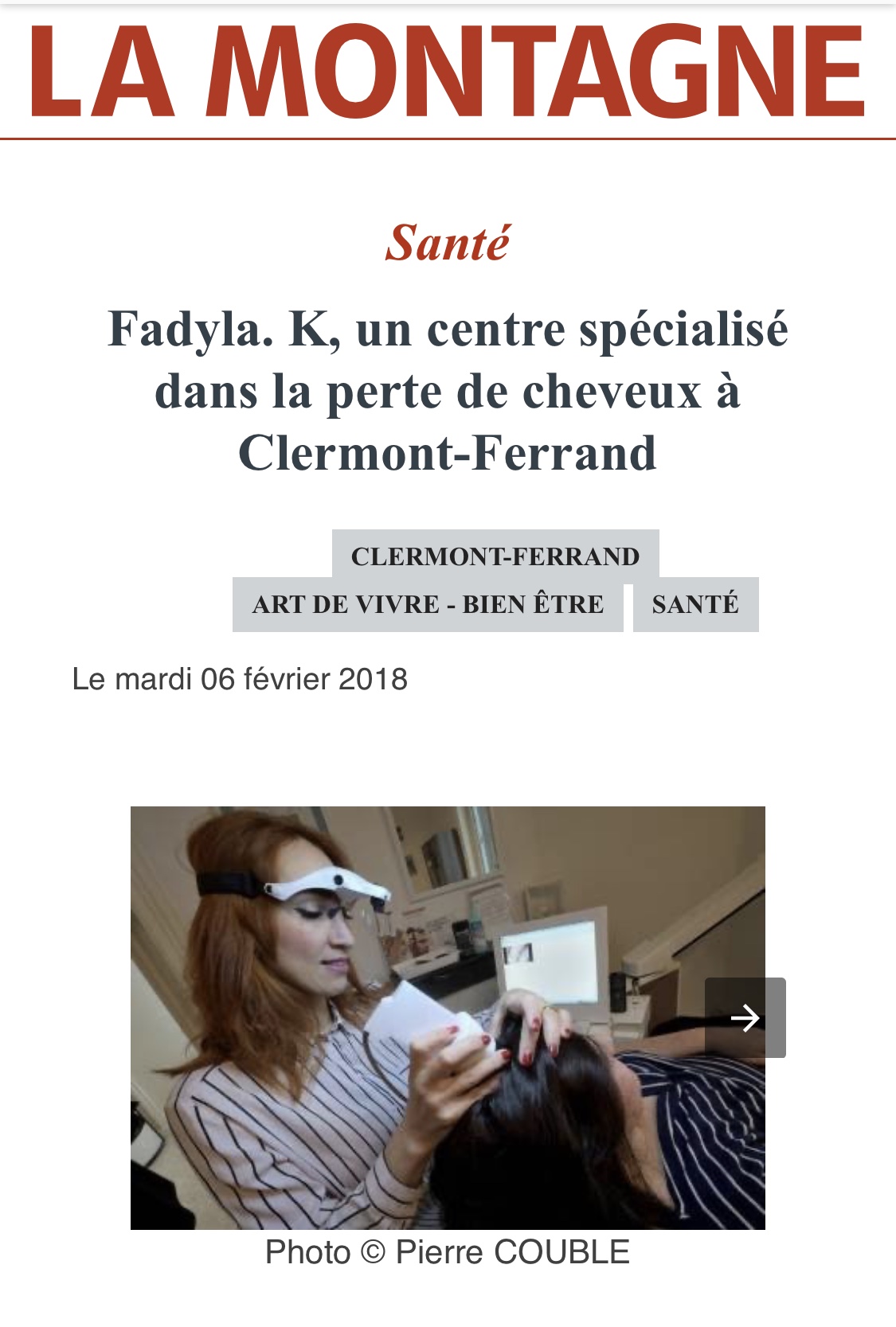 Article La Montagne — Fadyla, centre spécialisé dans la perte de cheveux à Clermont-Ferrand